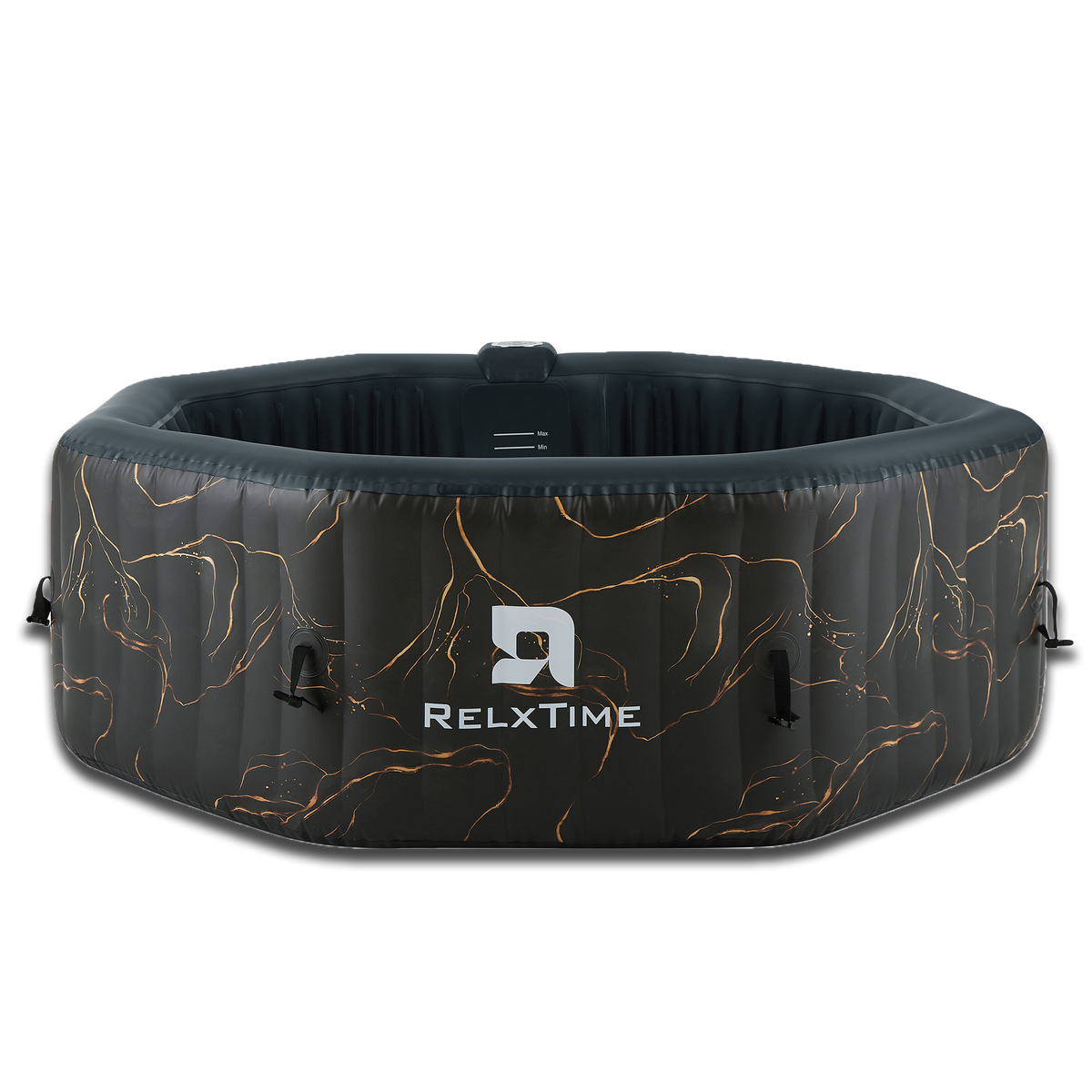 Spa gonflable octogonal Relxtime pour 4 à 6 personnes, noir et or, portable, avec 130 jets à bulles apaisants, housse isolante et 2 cartouches filtrantes - HJD6001